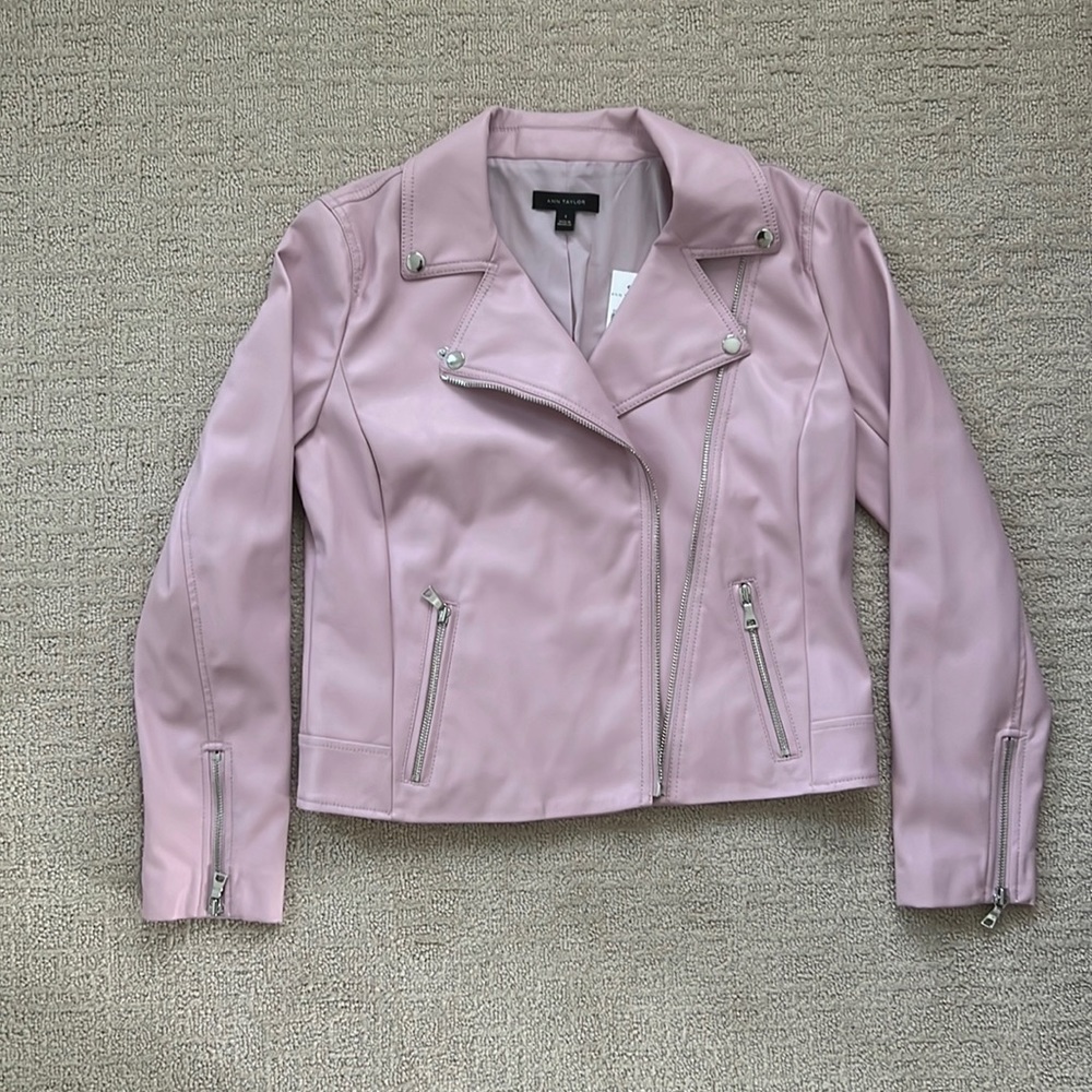 Ann Taylor Size 4 Faux-Leather Bomber Jacket